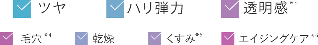 ツヤ ハリ弾力 透明感*3 毛穴*4 乾燥 くすみ*5 エイジングケア*6